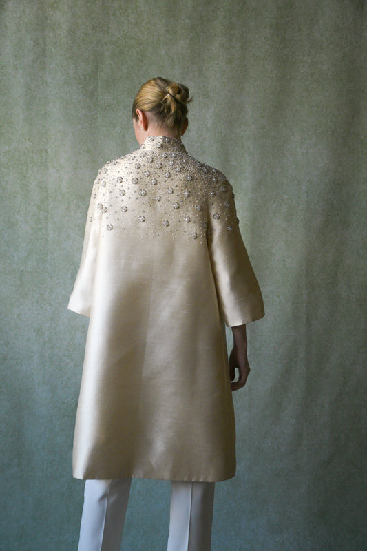 1960s silk shantung deco beaded opera coat