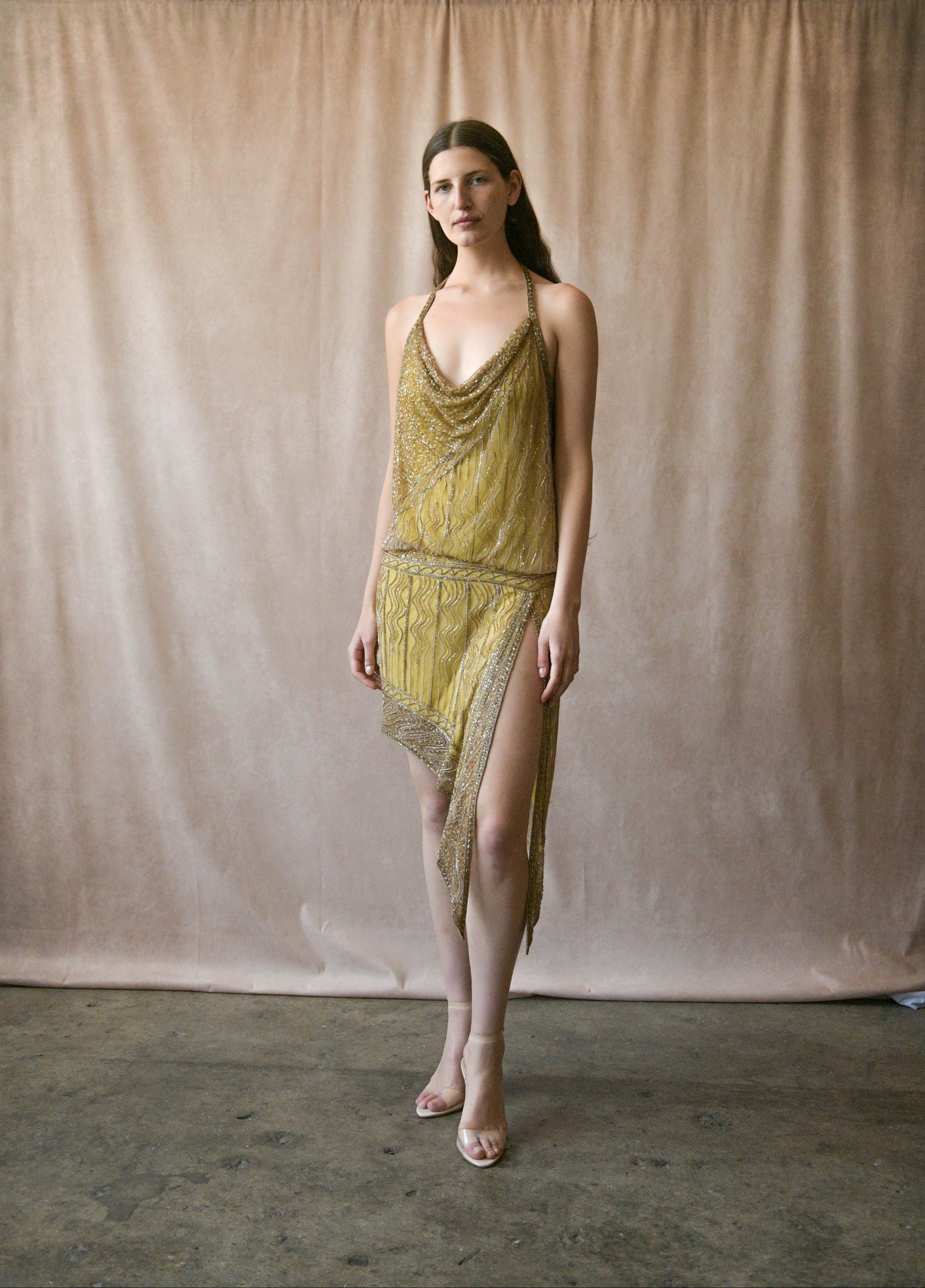 bob mackie spring 1992 gold beaded halter dress