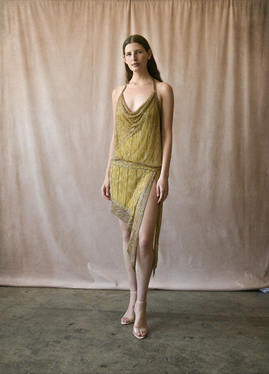 bob mackie spring 1992 gold beaded halter dress