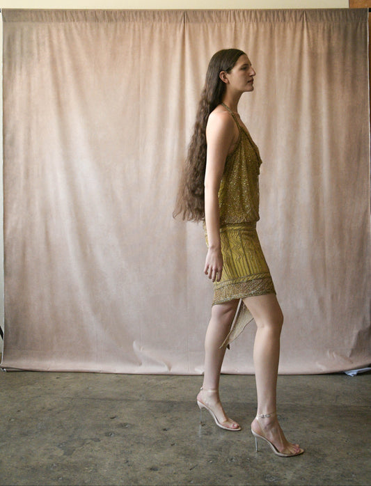 bob mackie spring 1992 gold beaded halter dress