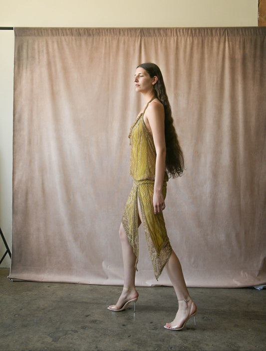 bob mackie spring 1992 gold beaded halter dress