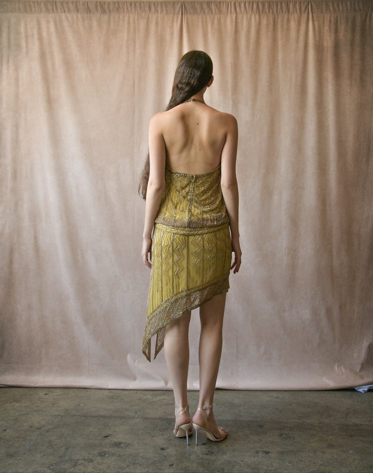bob mackie spring 1992 gold beaded halter dress