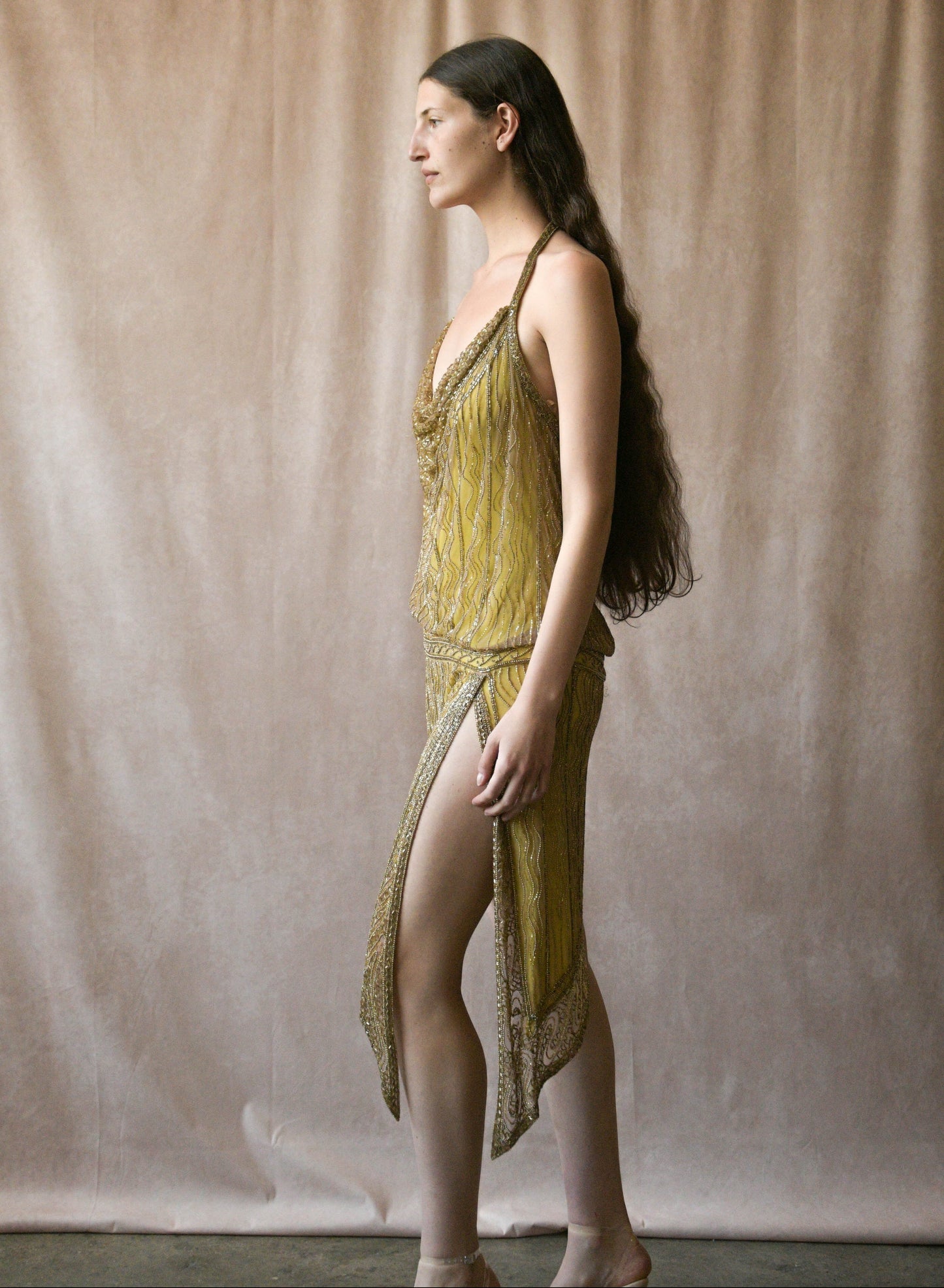bob mackie spring 1992 gold beaded halter dress