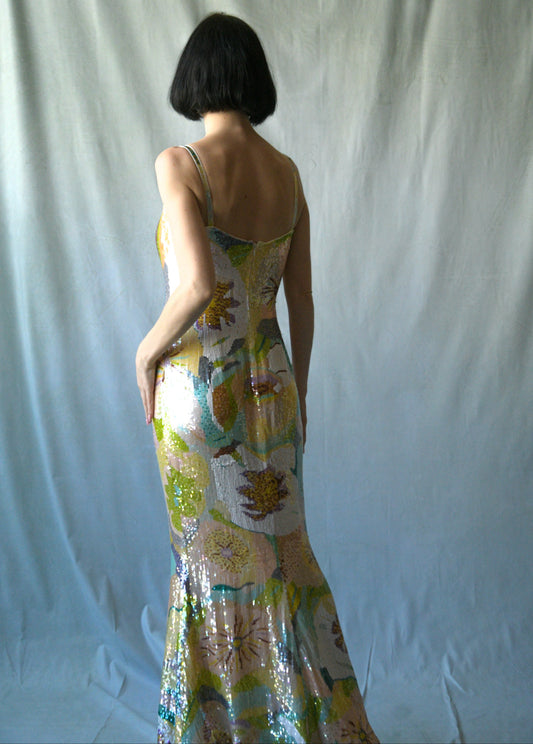 escada couture 1994 floral sequin embellished mermaid dress