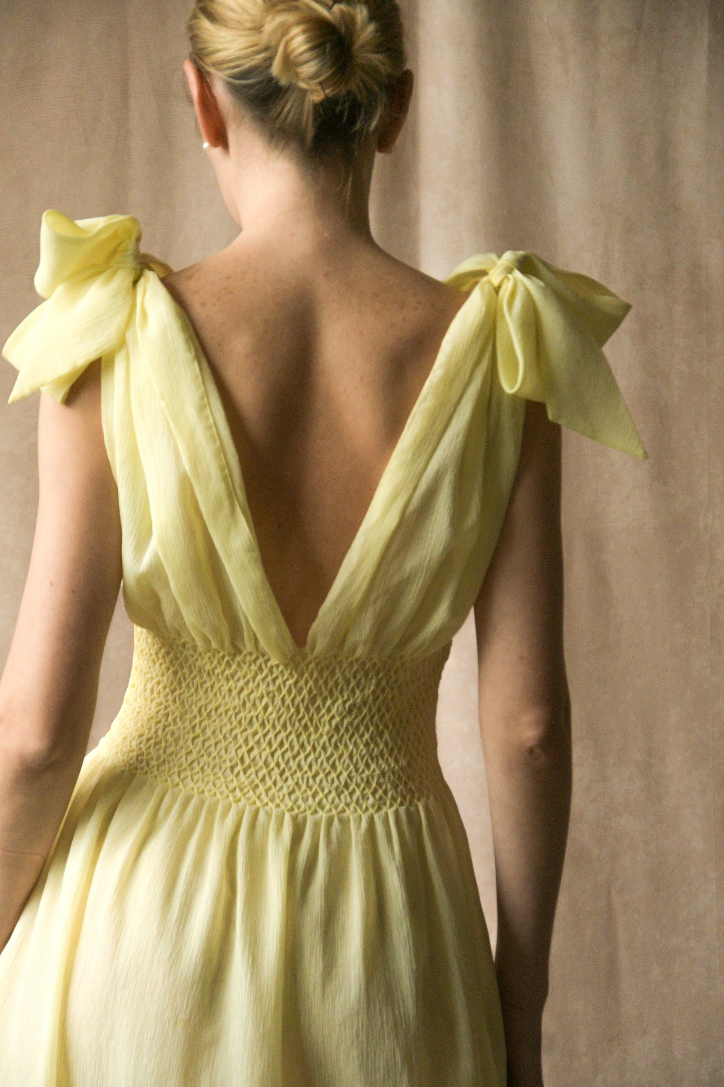 christian dior 1960s deadstock yellow smocked dress