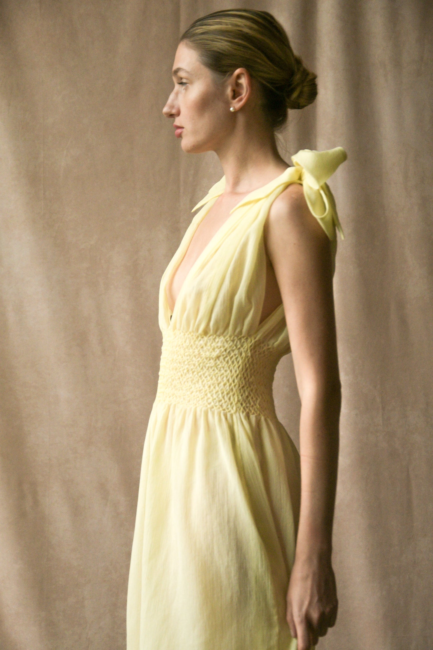 christian dior 1960s deadstock yellow smocked dress