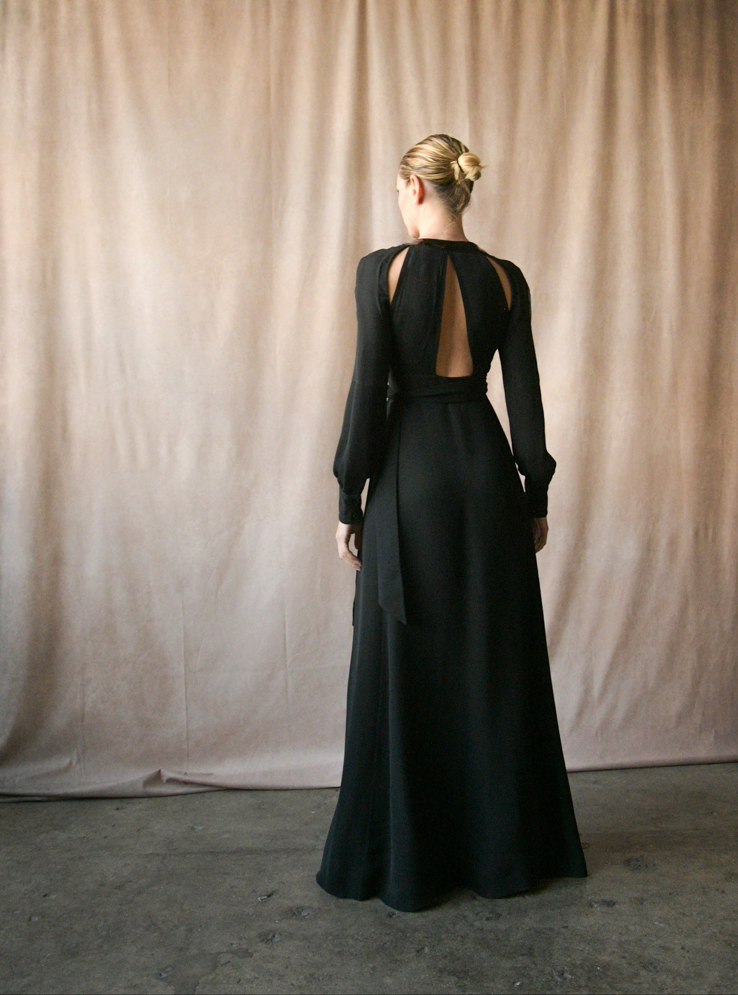 maison margiela black crepe cut out wrap dress
