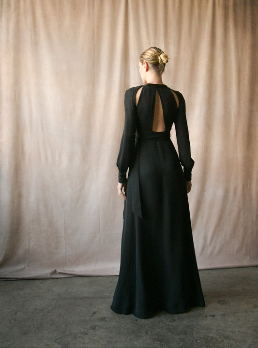maison margiela black crepe cut out wrap dress