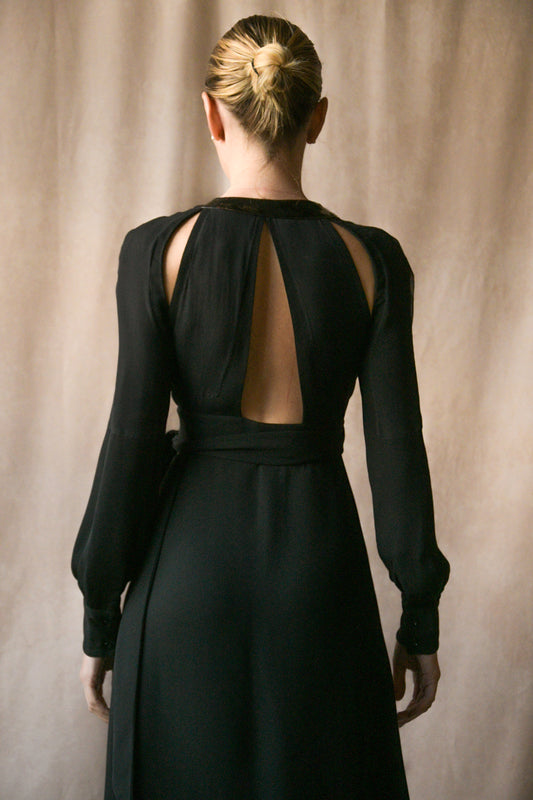 maison margiela black crepe cut out wrap dress