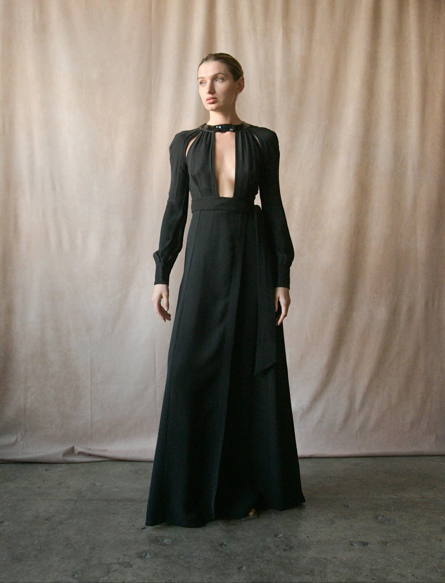 maison margiela black crepe cut out wrap dress