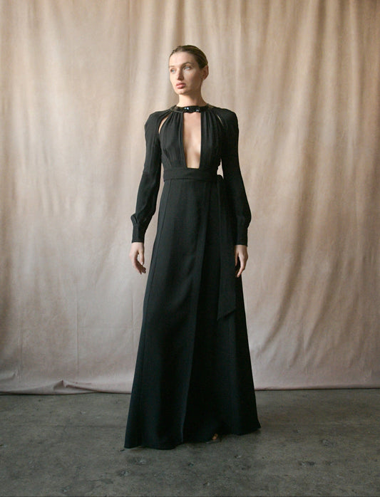 maison margiela black crepe cut out wrap dress