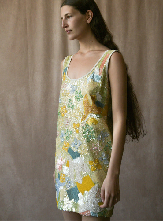 escada hand beaded floral embellished dress