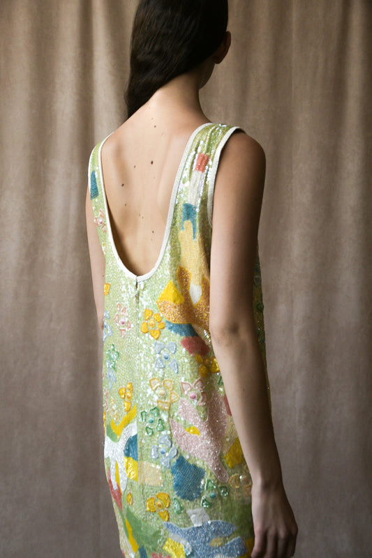 escada hand beaded floral embellished dress