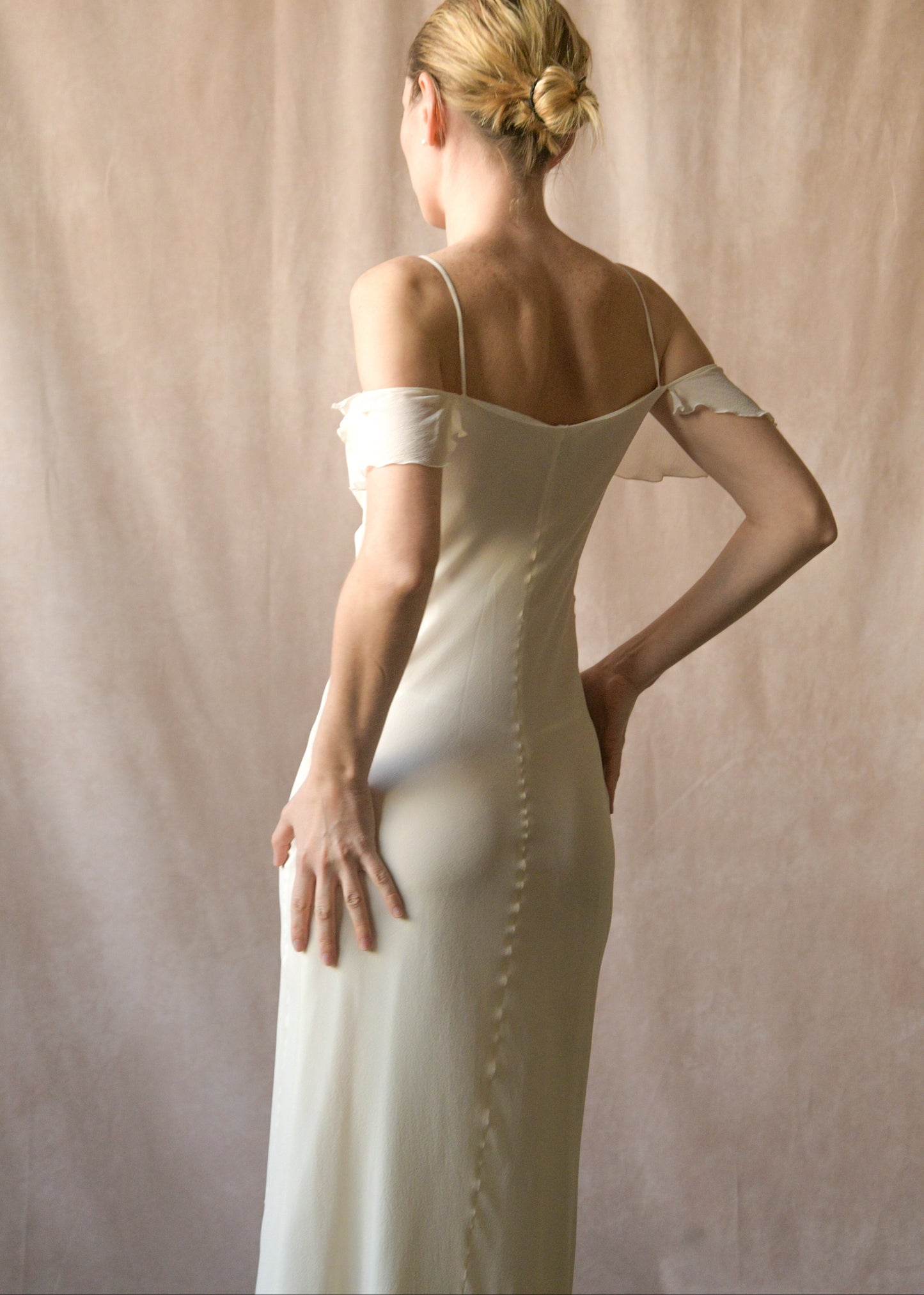 emporio armani white silk chiffon off shoulder dress
