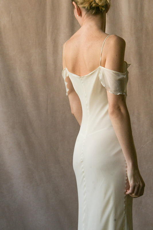 emporio armani white silk chiffon off shoulder dress