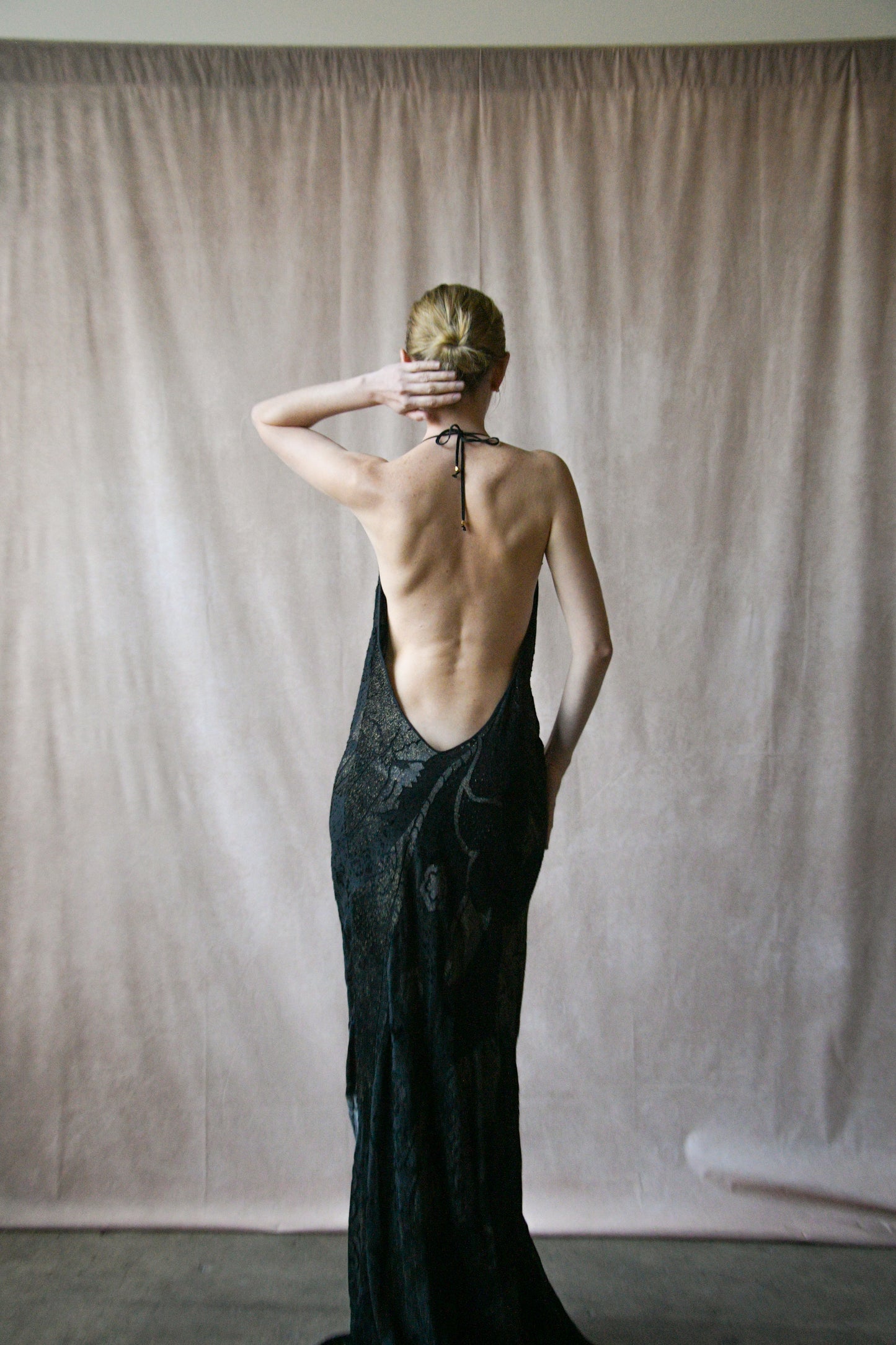 roberto cavalli fall winter 2004 black open back slinky dress