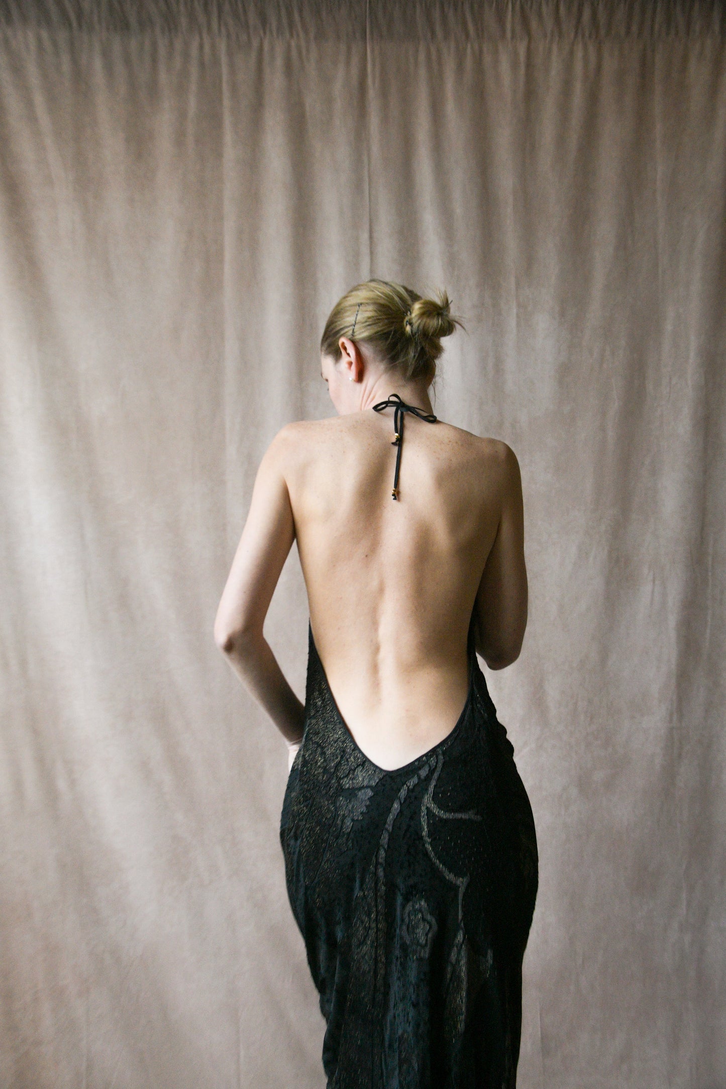 roberto cavalli fall winter 2004 black open back slinky dress