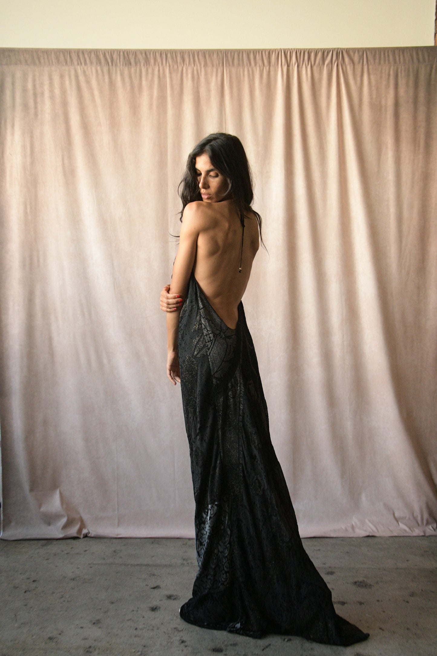 roberto cavalli fall winter 2004 black open back slinky dress