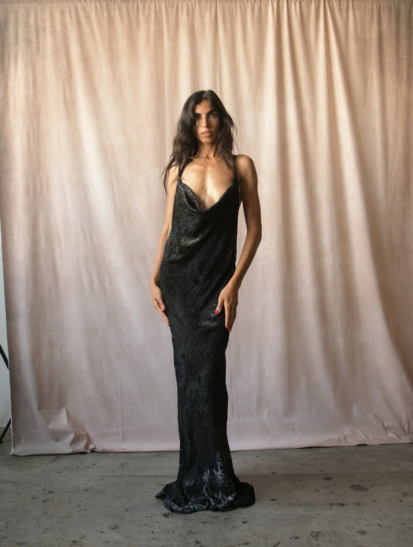 roberto cavalli fall winter 2004 black open back slinky dress