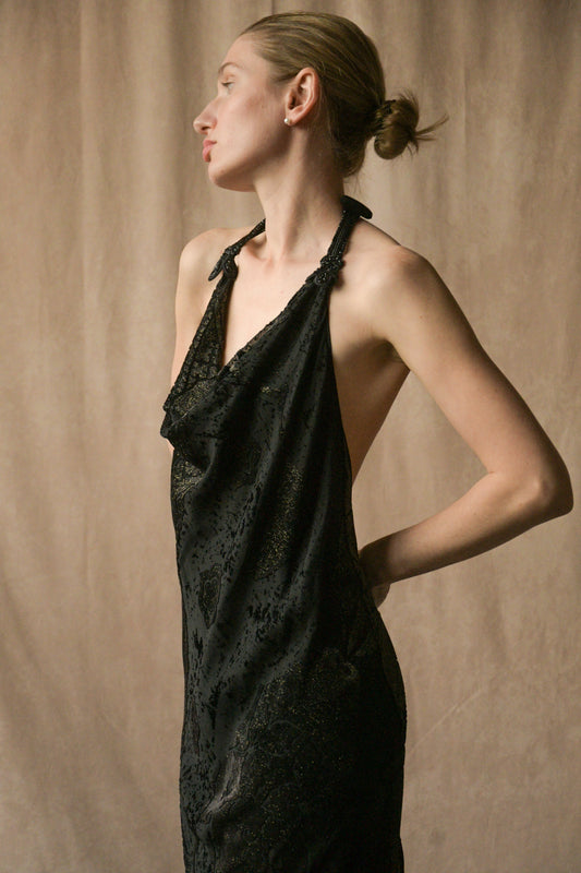 roberto cavalli fall winter 2004 black open back slinky dress