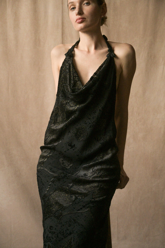 roberto cavalli fall winter 2004 black open back slinky dress