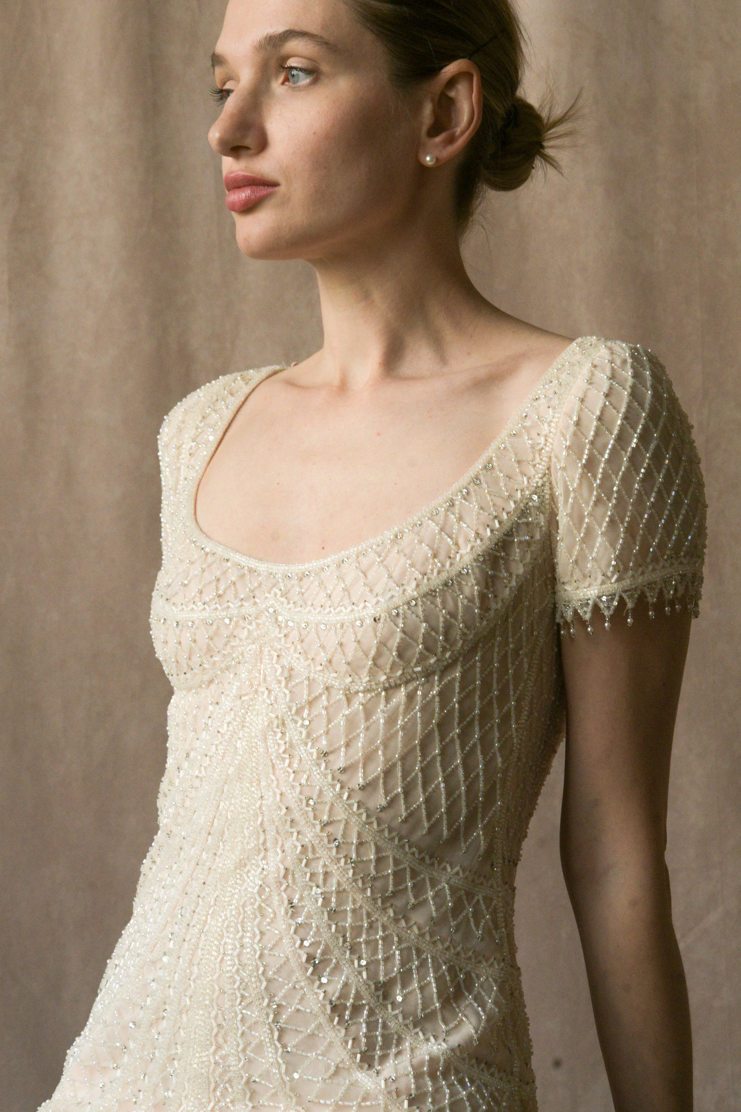 bob mackie spring 1999 white beaded dress for mimi / bella