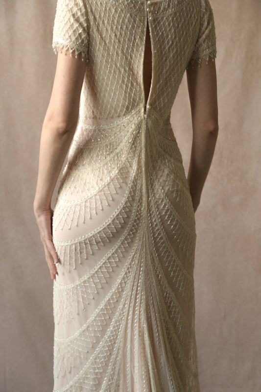 bob mackie spring 1999 white beaded dress for mimi / bella