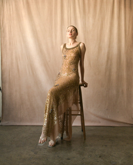 blumarine spring 2003 silk art deco jewel embellished dress