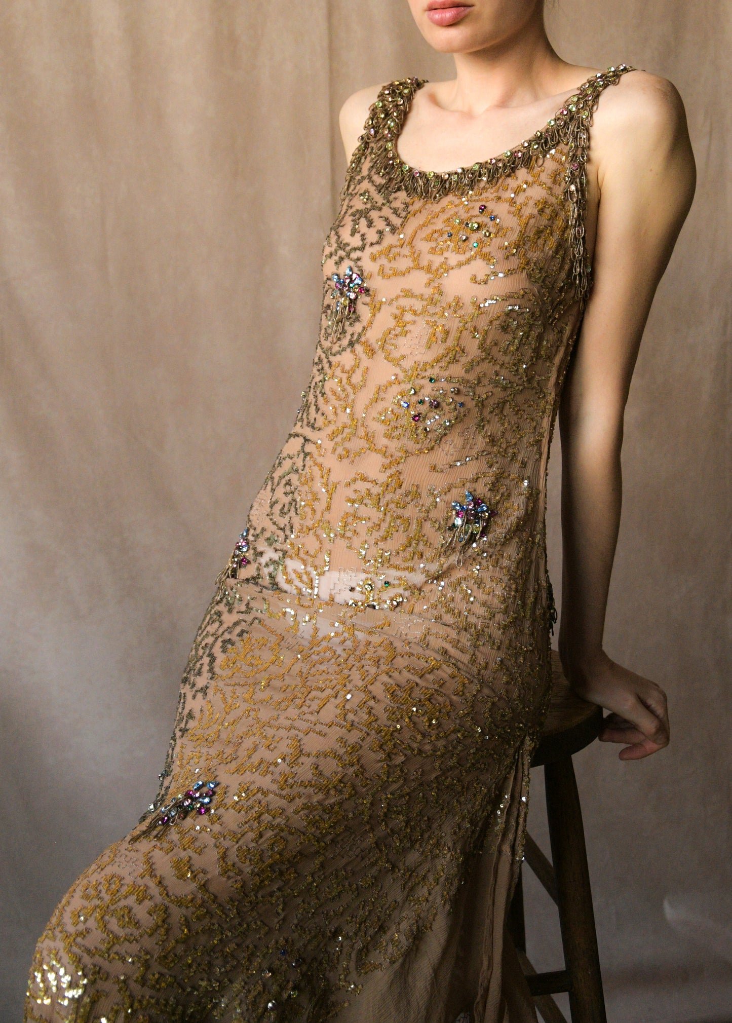 blumarine spring 2003 silk art deco jewel embellished dress