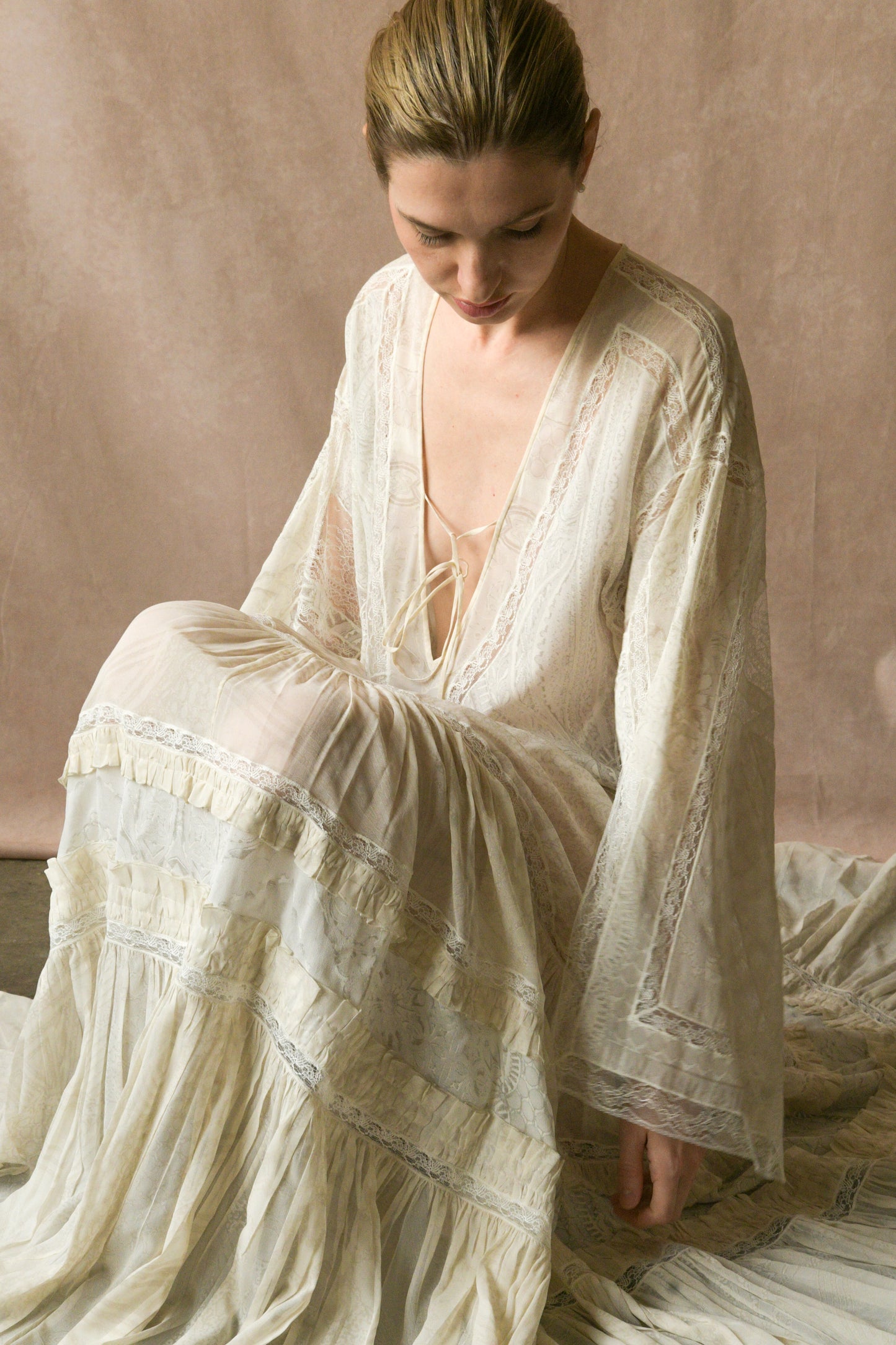 roberto cavalli resort 2014 silk print and lace dress