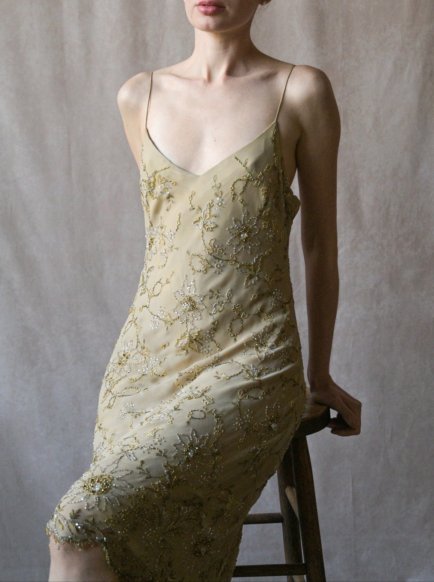 ralph lauren collection floral embellished silk bias cut dress