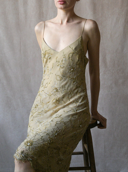 ralph lauren collection floral embellished silk bias cut dress
