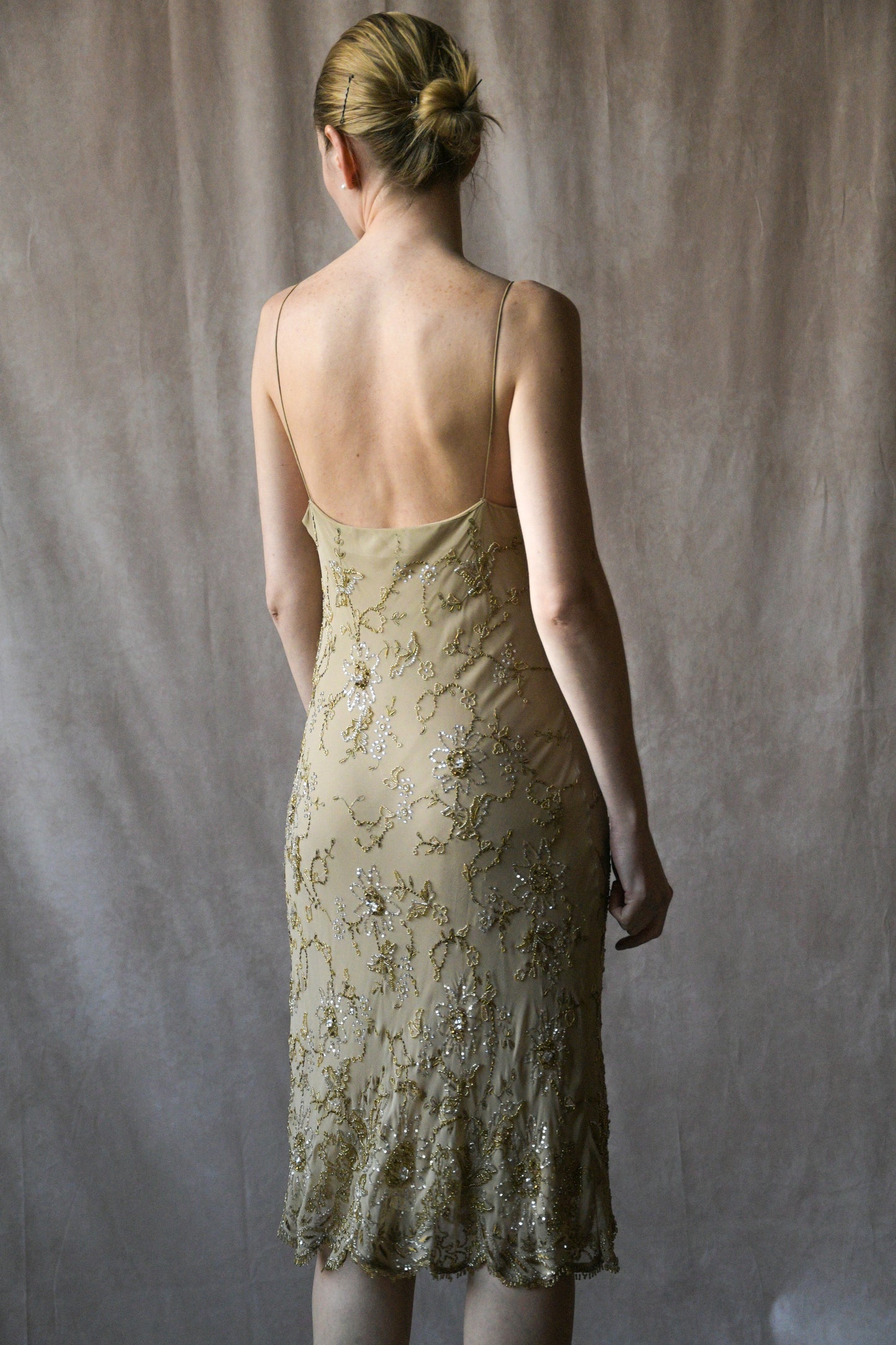 ralph lauren collection floral embellished silk bias cut dress