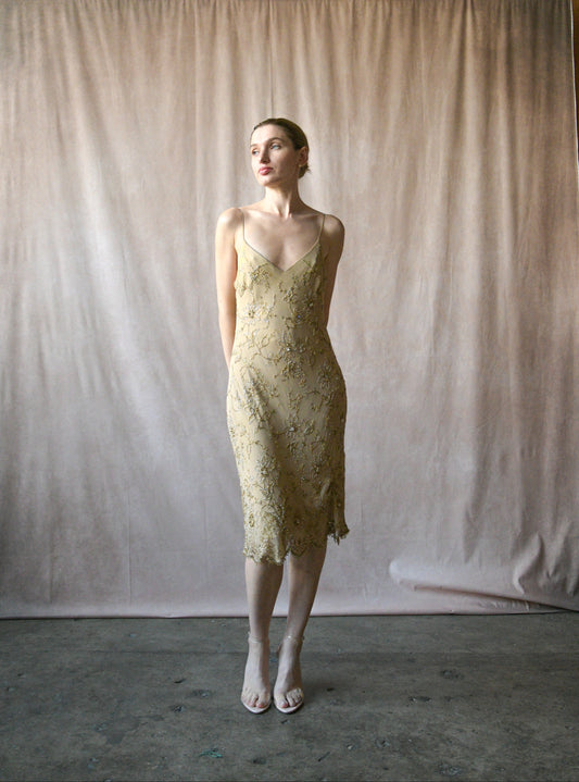 ralph lauren collection floral embellished silk bias cut dress