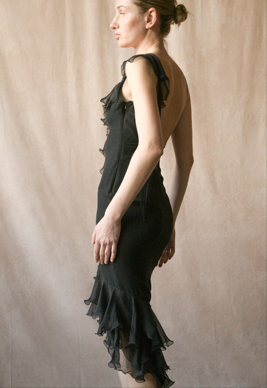 emanuel ungaro by giambattista valli spring 2003 silk ruffle dress