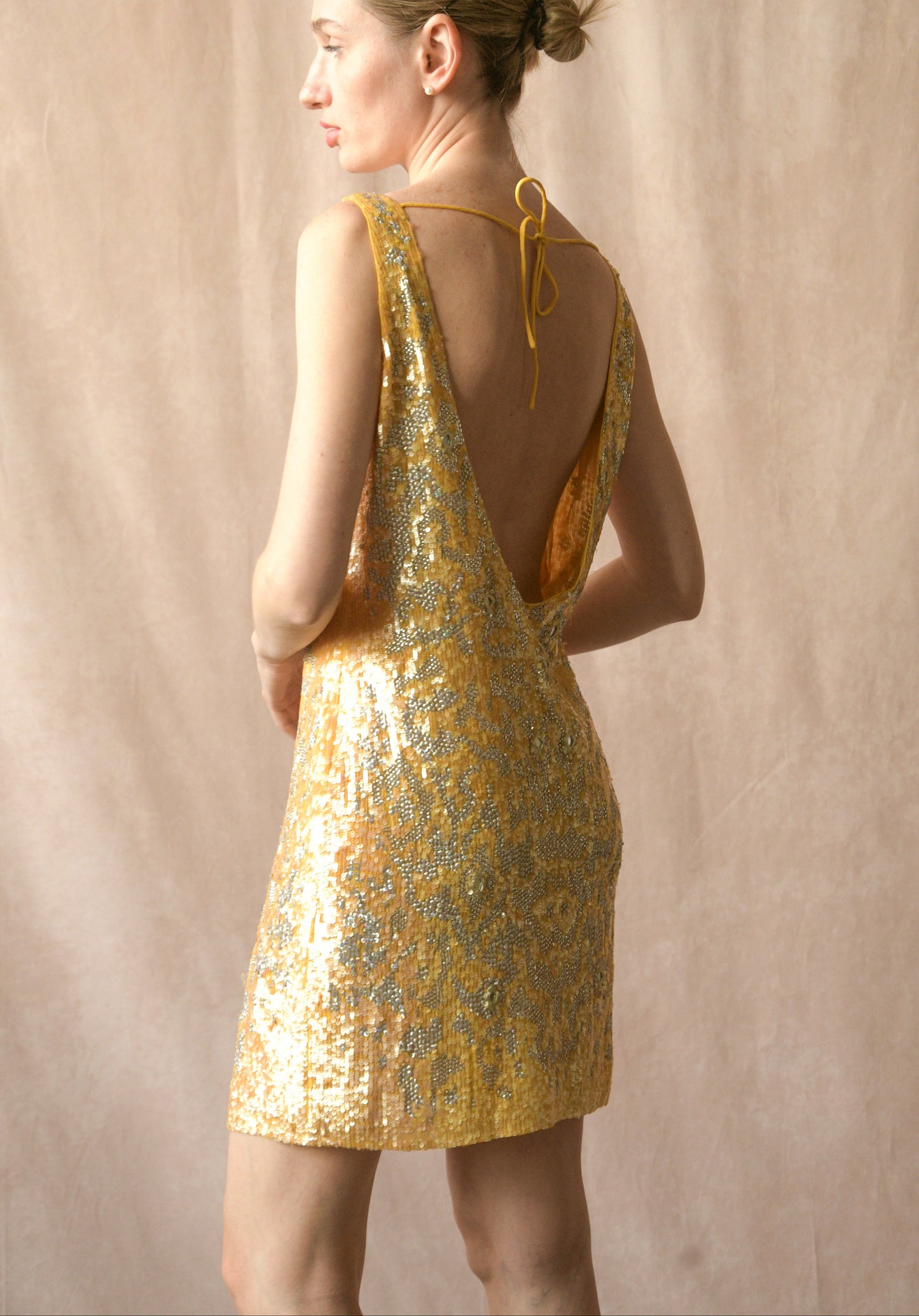 roberto cavalli canary yellow sequin bead mirror embellished dress