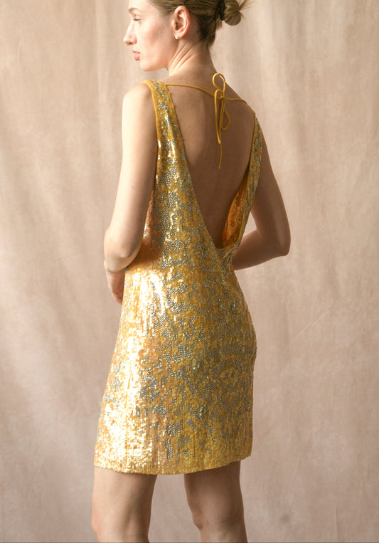 roberto cavalli canary yellow sequin bead mirror embellished dress