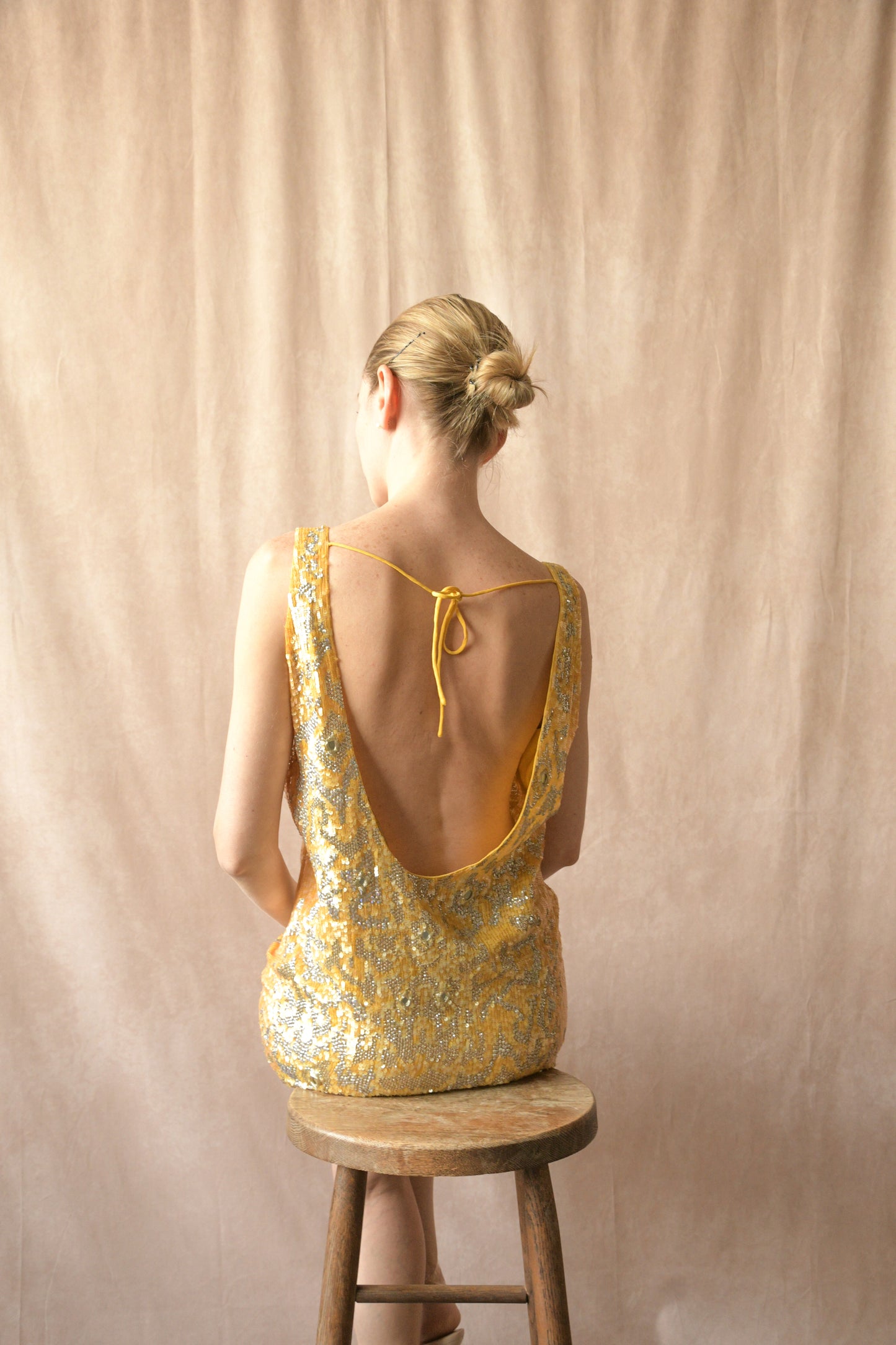 roberto cavalli canary yellow sequin bead mirror embellished dress