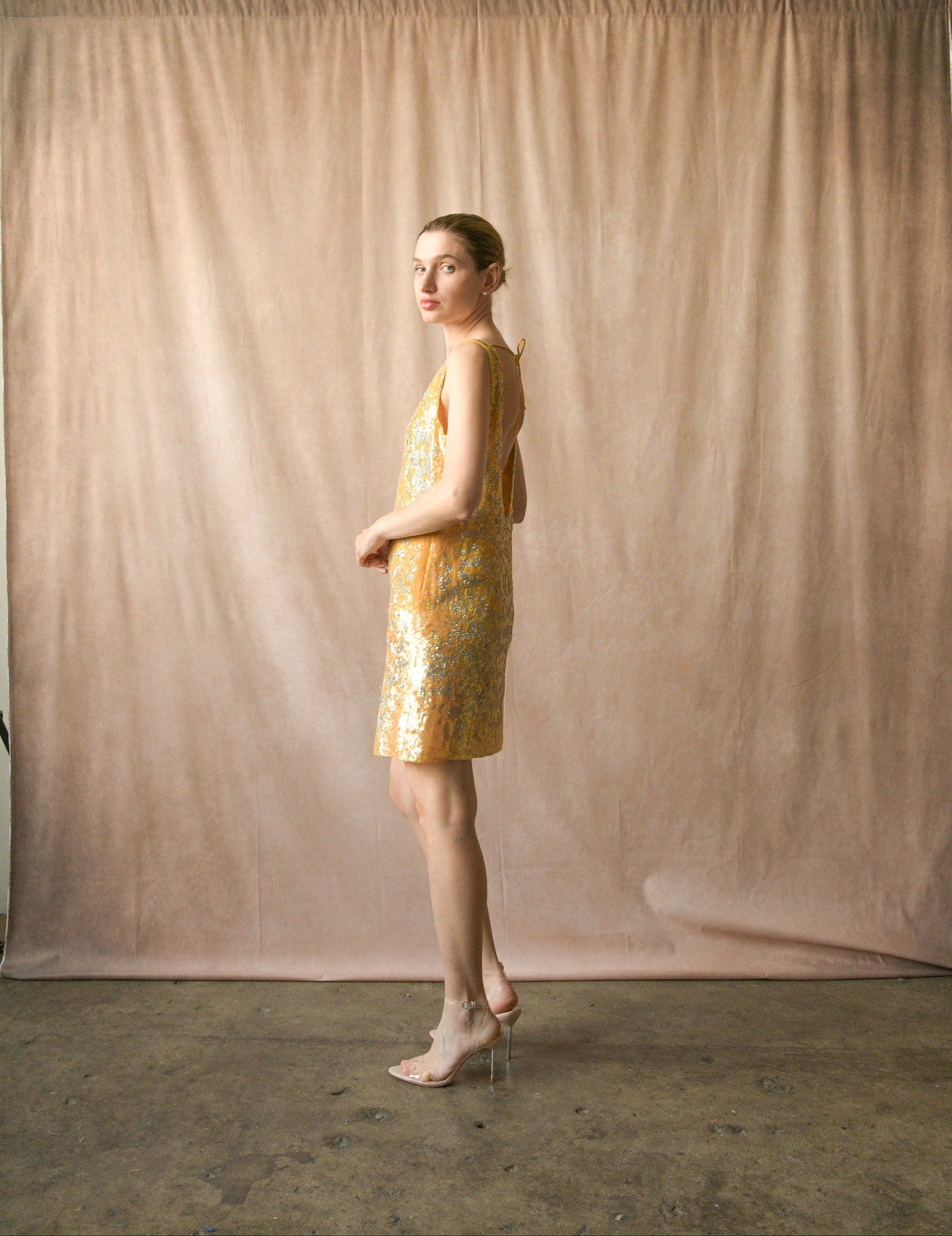 roberto cavalli canary yellow sequin bead mirror embellished dress