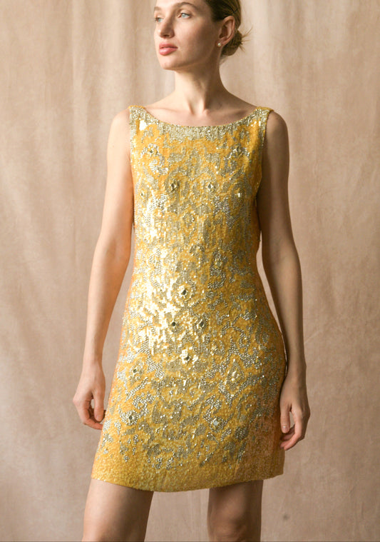 roberto cavalli canary yellow sequin bead mirror embellished dress