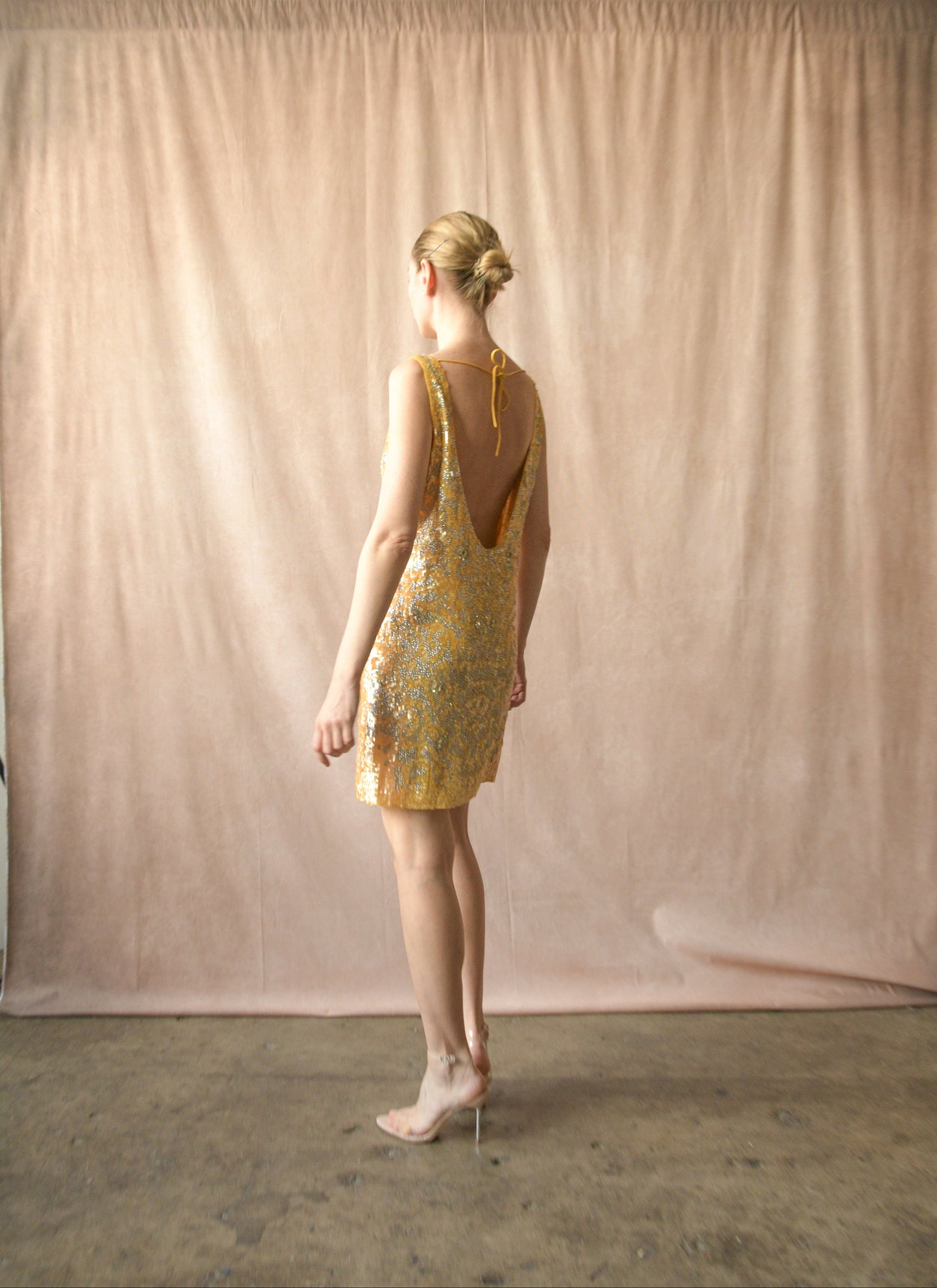 roberto cavalli canary yellow sequin bead mirror embellished dress