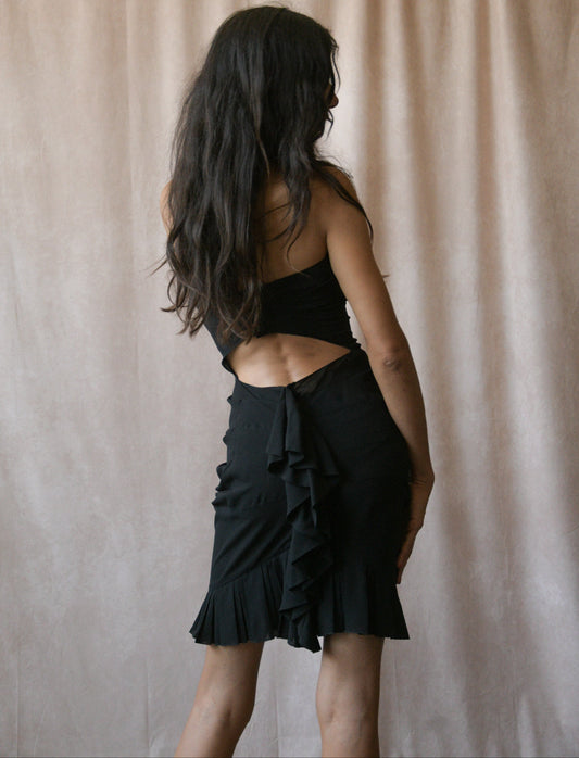 chanel black silk georgette mini dress