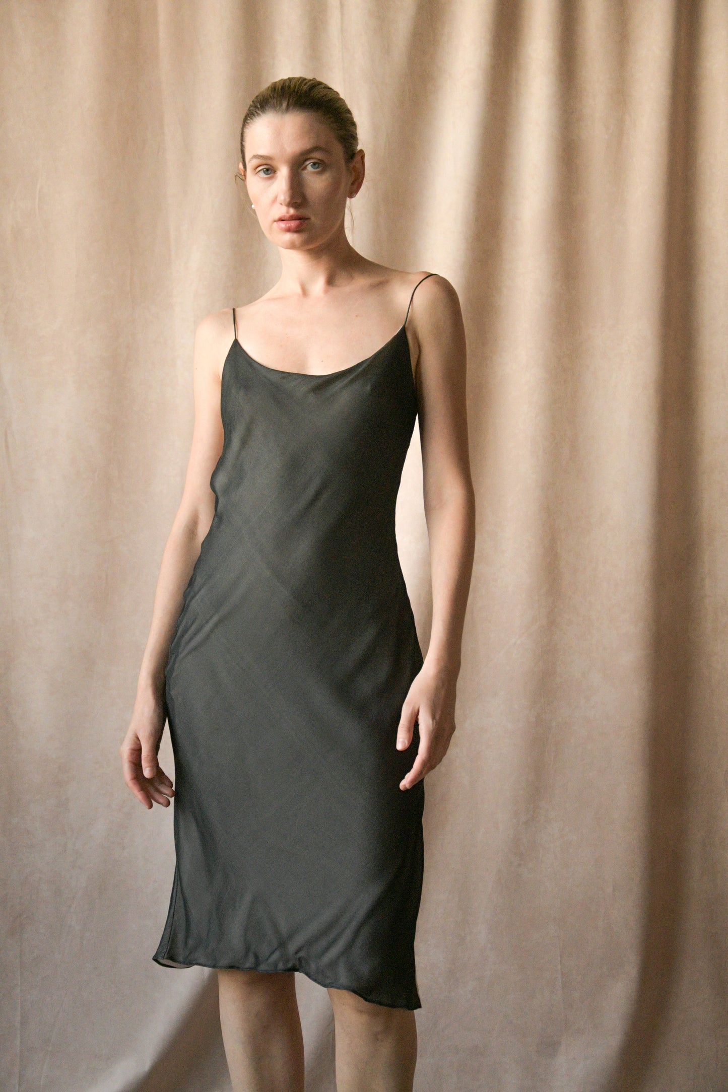 richard tyler couture fw 1997 black silk open back slip dress