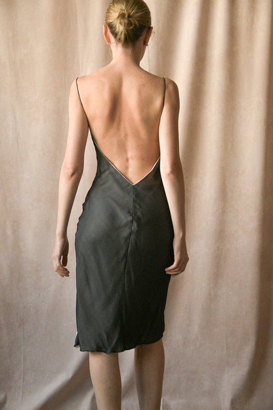 richard tyler couture fw 1997 black silk open back slip dress