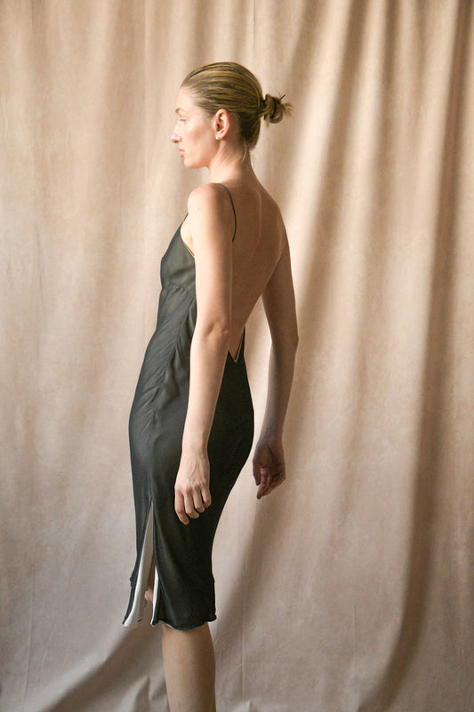 richard tyler couture fw 1997 black silk open back slip dress