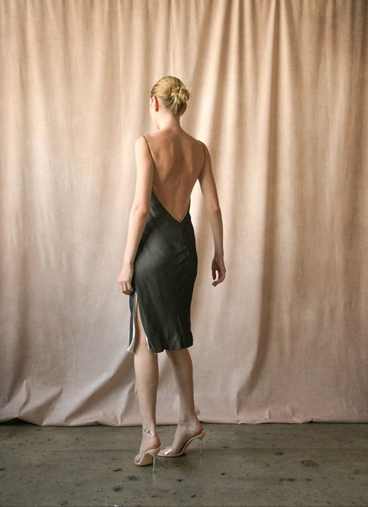 richard tyler couture fw 1997 black silk open back slip dress