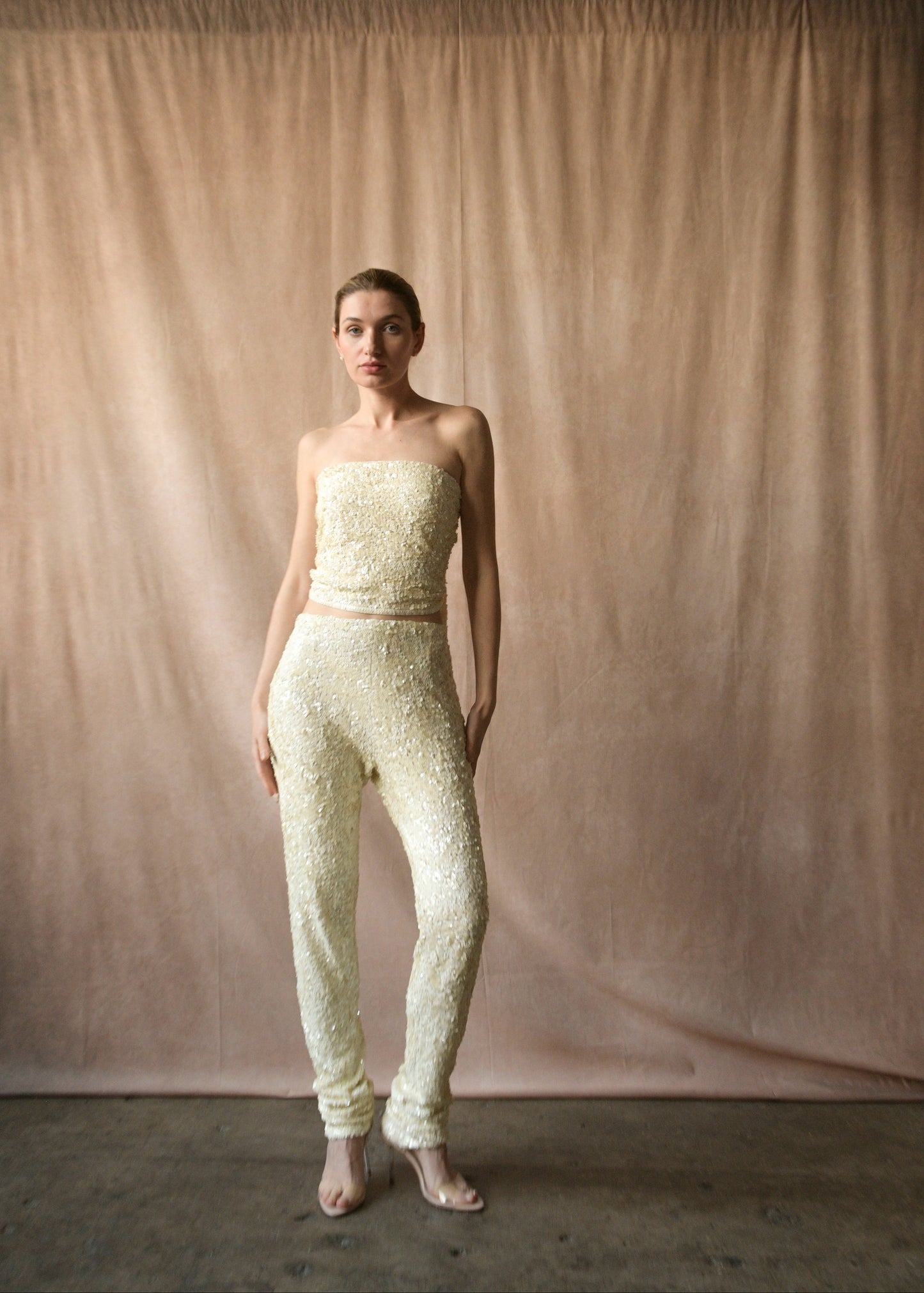 donna karan embellished sequin pant set