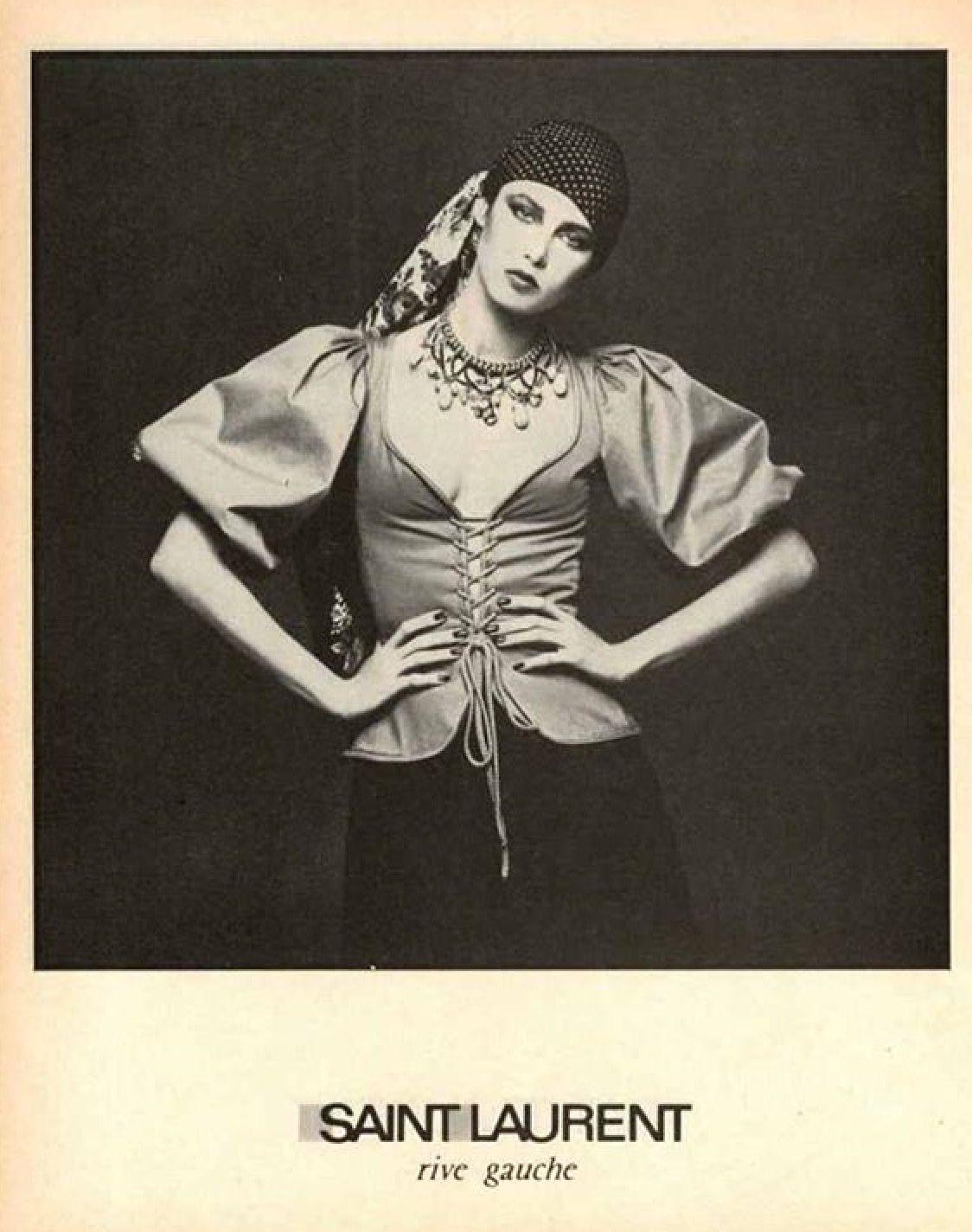 yves saint laurent spring 1977 cotton puff sleeve corset top