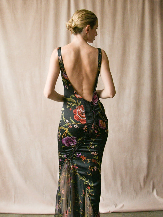 emanuel ungaro by giambattista valli 2002 piano shawl floral corset dress