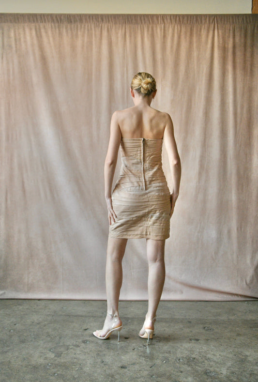 valentino pre fall 2010 pale pink leather silk mini dress